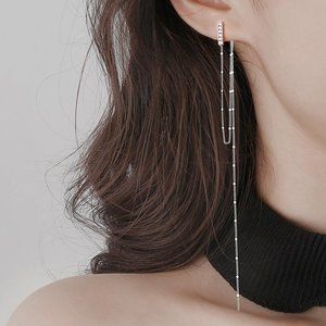 *NEW 925 Sterling Silver Diamond Chain Earrings